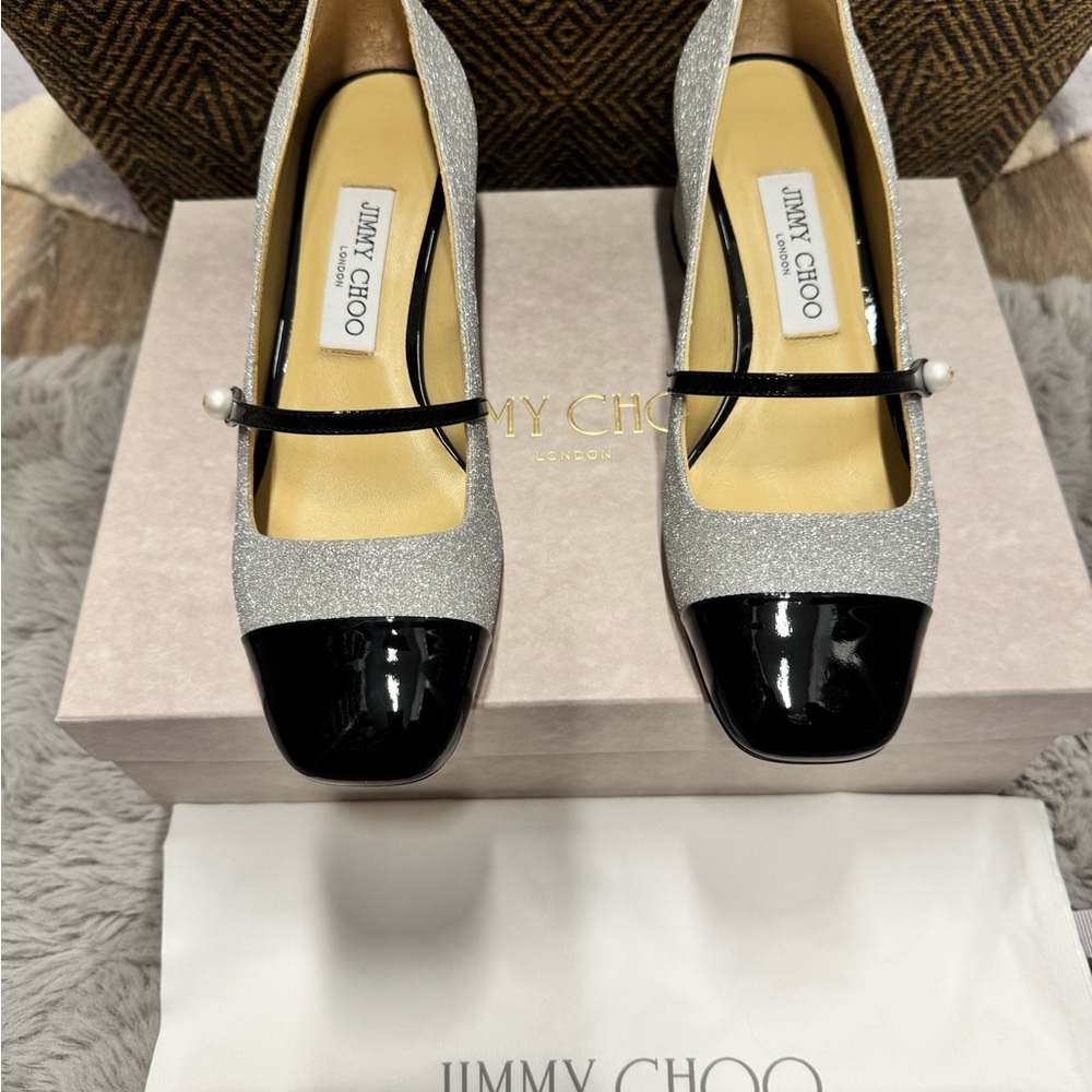 Jimmy Choo Women's Black and Silver Elisa Heels